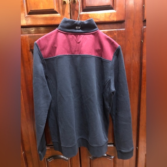 Vineyard Vines 1/4 zip fleece jacket black & maroon shoulders Sz L - Picture 8 of 9